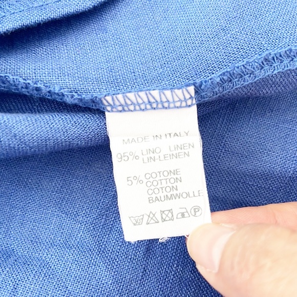 100% Linen MIDI Lagenlook Blue Sleeveless Dress - Picture 5 of 13